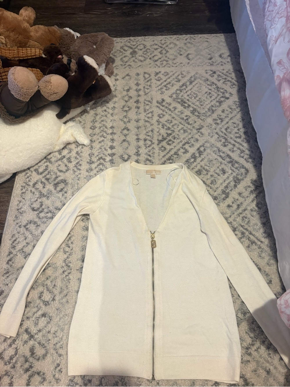 Michael Kors Light Cream Zip-Front Women’s Sweater Cardigan